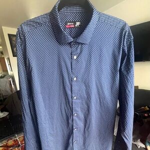 J.Ferrar Sz XL 17-17 1/2 Men’s 34-35  Slim  Blue/White Dots Shirt. Cotton